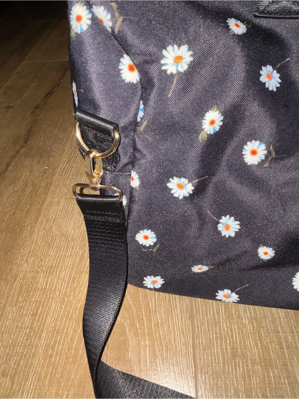 Alice + Olivia Black Daisy Print Tote with Detachable Strap